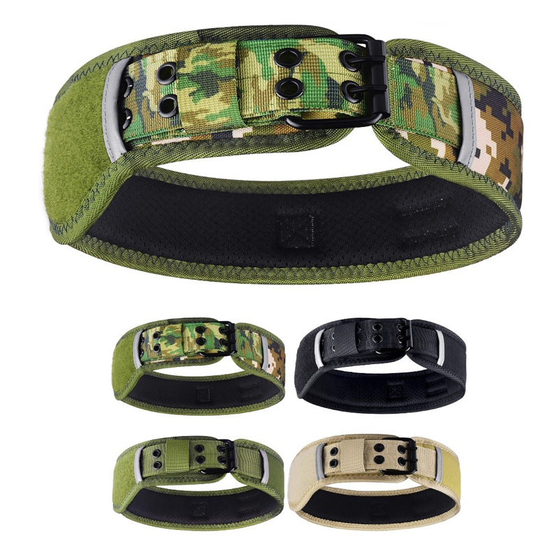 KFX-7069373 Camouflage Nylon Dog and Horse Collar in Military Green and Black, Sizes M-L-XL
