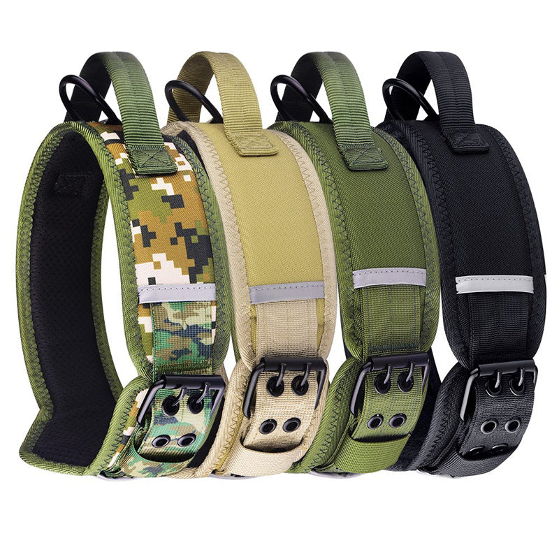 KFX-7069373 Camouflage Nylon Dog and Horse Collar in Military Green and Black, Sizes M-L-XL