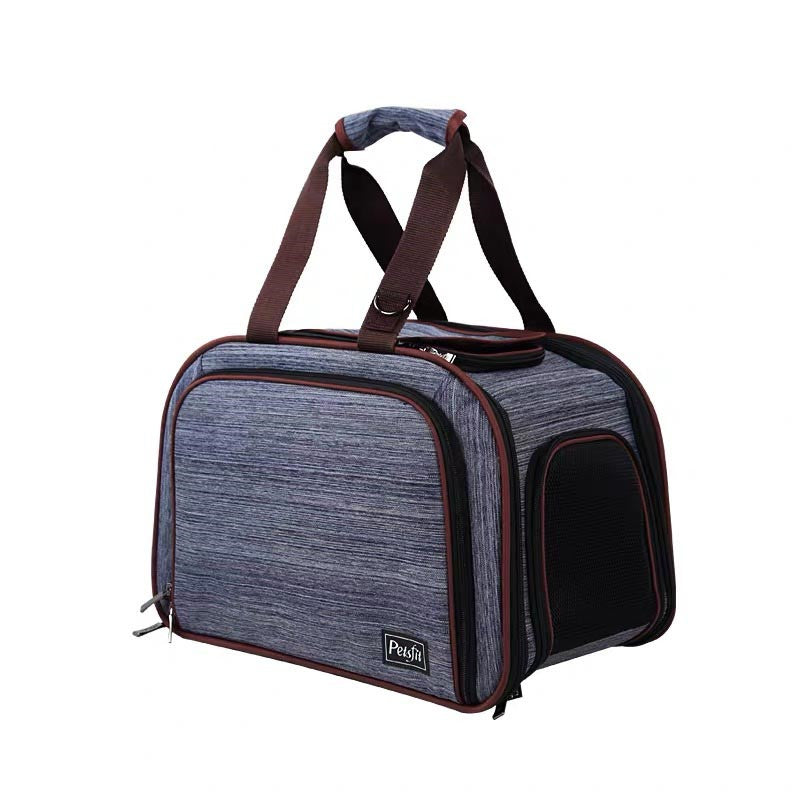 KFX-7069629 Portable Pet Carrier Bag in Blue Gray - One Size Fits All for Pets Up to 13 lbs with Matching Mat