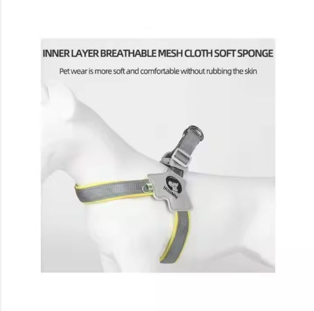 KFX-7070013 Adjustable Reflective Pet Harness with Leash for Dogs and Cats – Comfortable No-Pull Design in Yellow