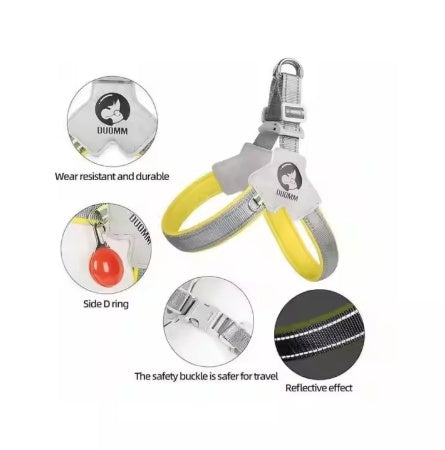 KFX-7070013 Adjustable Reflective Pet Harness with Leash for Dogs and Cats – Comfortable No-Pull Design in Yellow