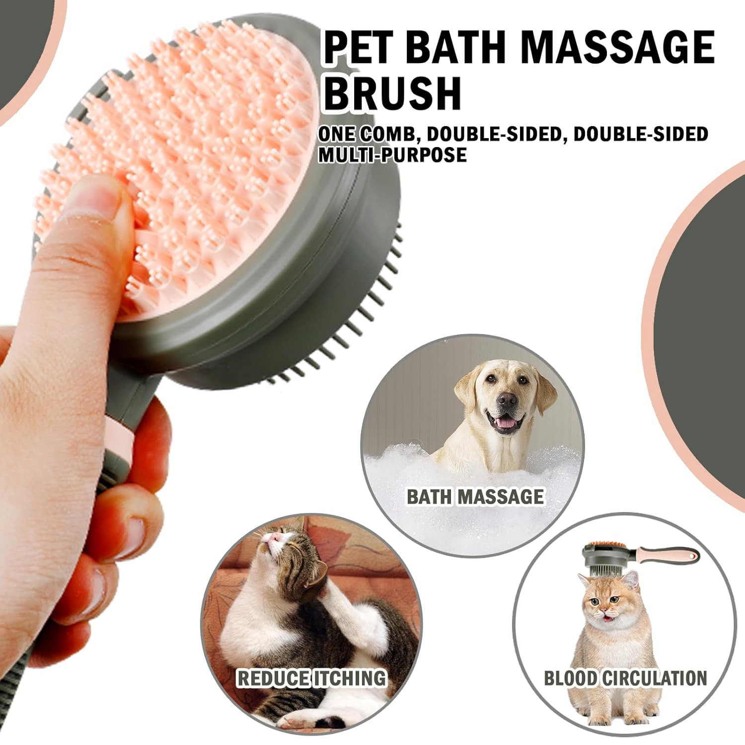 KFX-7070653 Double-Sided Cat Grooming Brush with Flea Comb for Shedding and Hair Removal