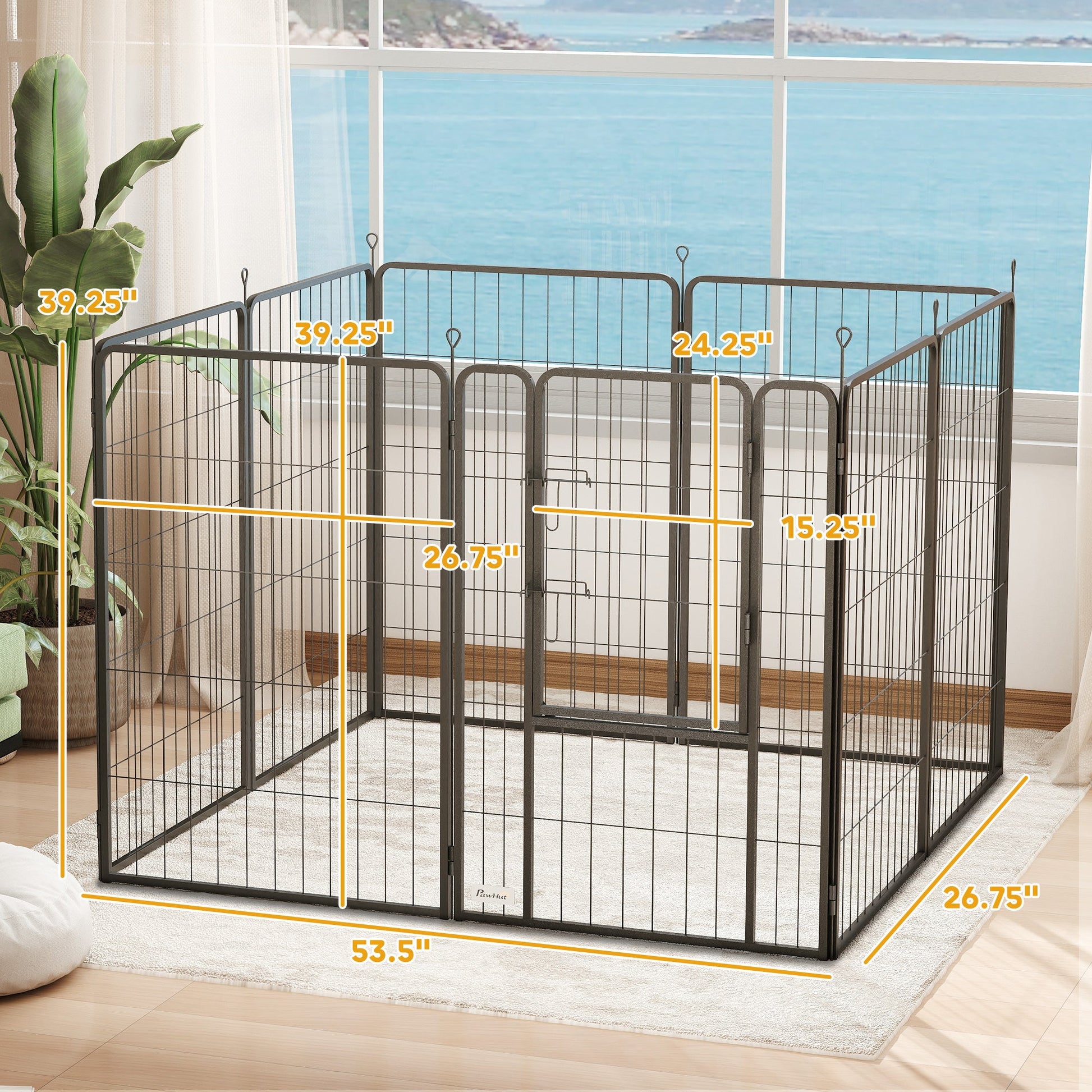 KFX-7071037 Heavy Duty 39 Inch 8 Panel Dog Playpen for Medium and Large Pets - Versatile Indoor/Outdoor Metal Fence