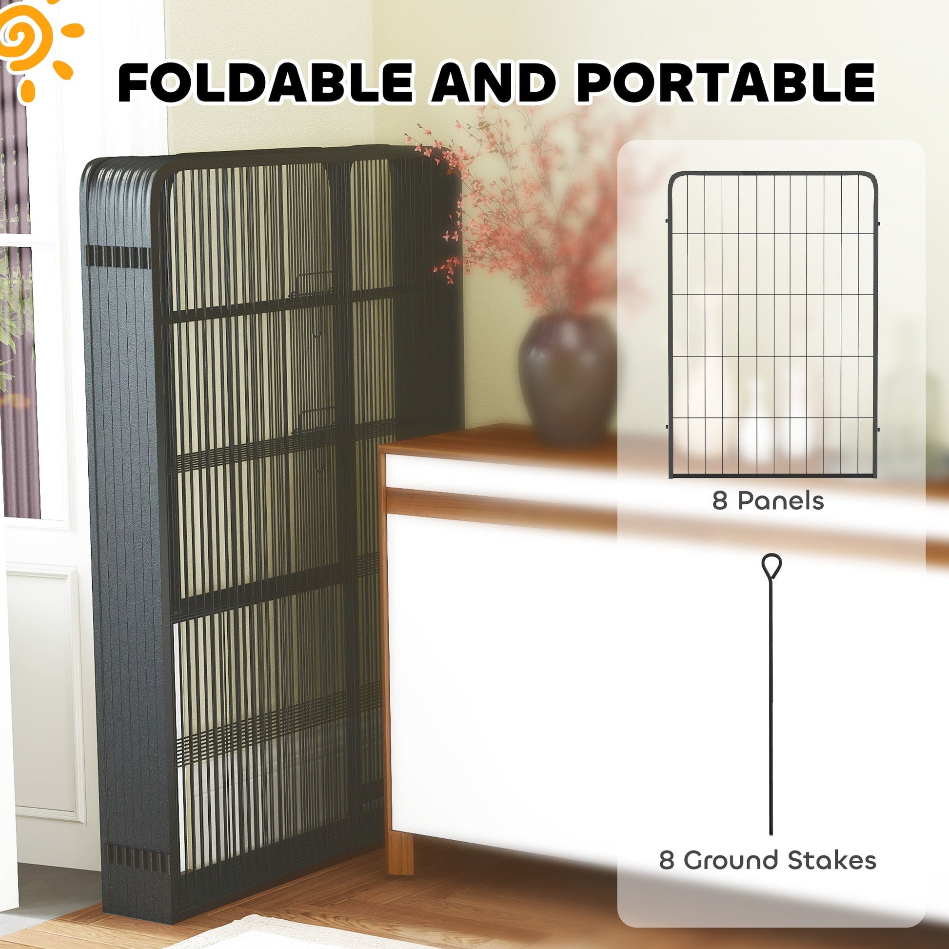 KFX-7071037 Heavy Duty 39 Inch 8 Panel Dog Playpen for Medium and Large Pets - Versatile Indoor/Outdoor Metal Fence