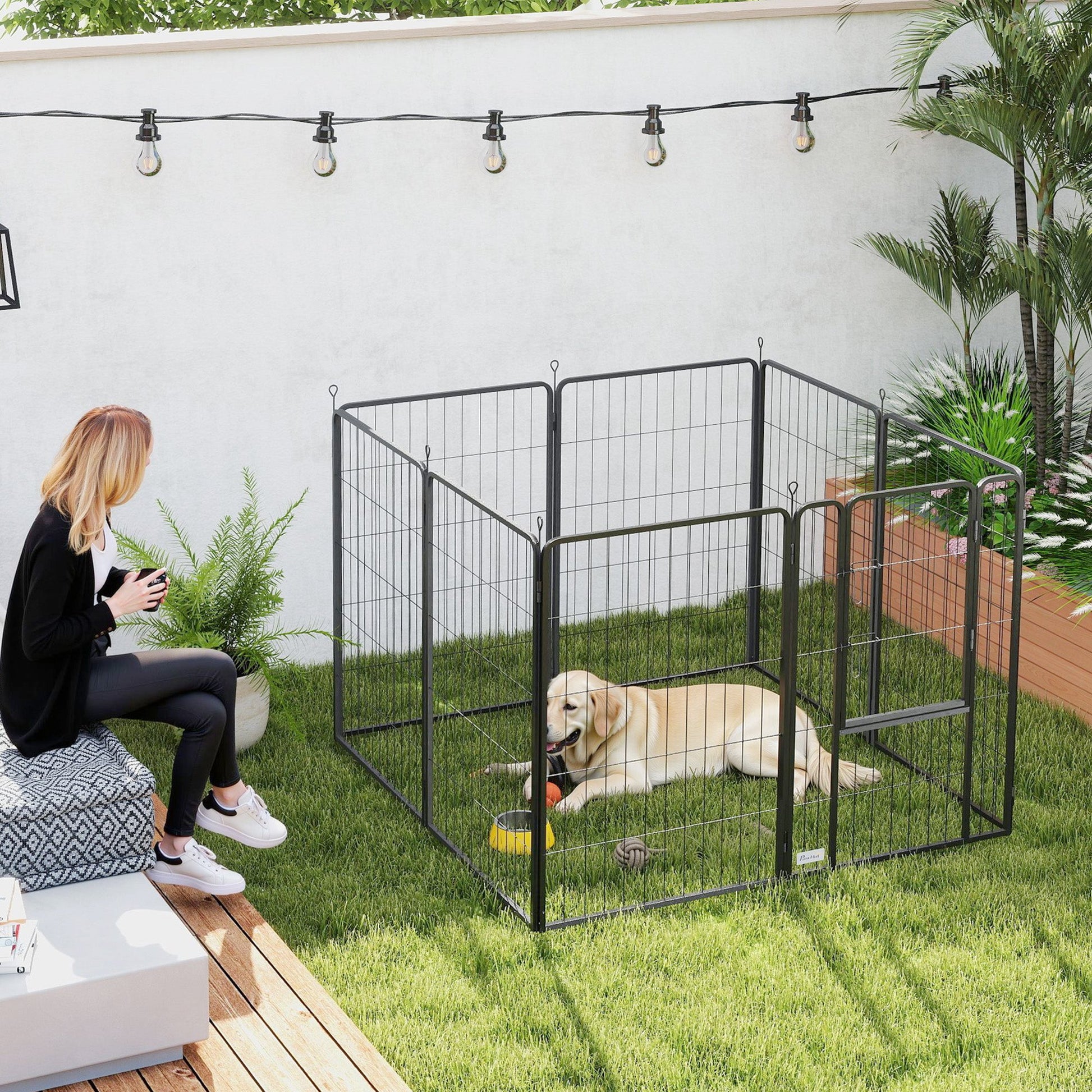 KFX-7071037 Heavy Duty 39 Inch 8 Panel Dog Playpen for Medium and Large Pets - Versatile Indoor/Outdoor Metal Fence