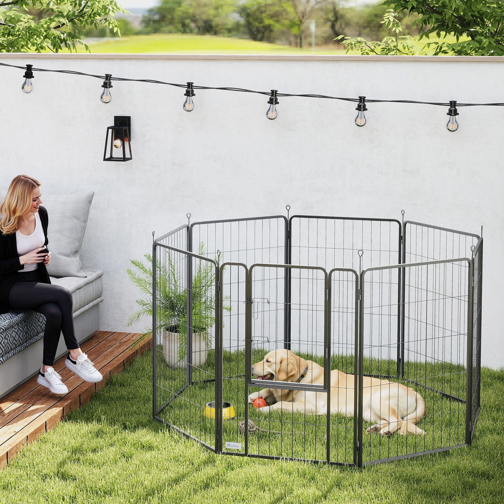 KFX-7071037 Heavy Duty 39 Inch 8 Panel Dog Playpen for Medium and Large Pets - Versatile Indoor/Outdoor Metal Fence