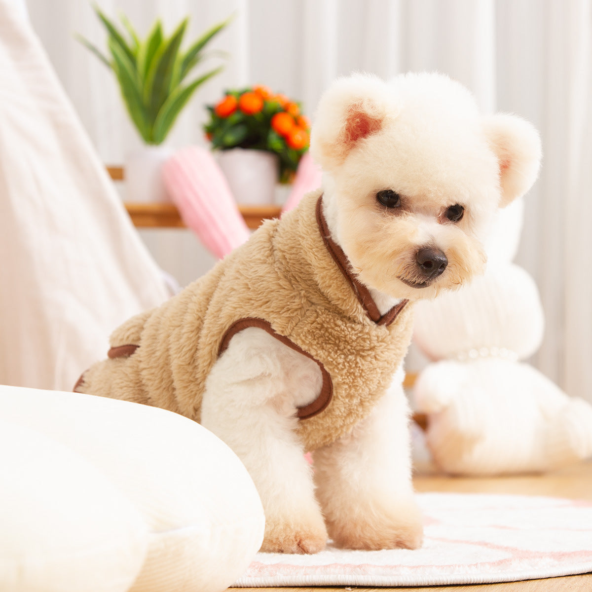 KFX-7071933 Double-sided Plush Dog Clothes in Pink, Purple, Blue, and Khaki - Comfortable Cotton Velvet, Sizes S to 2XL