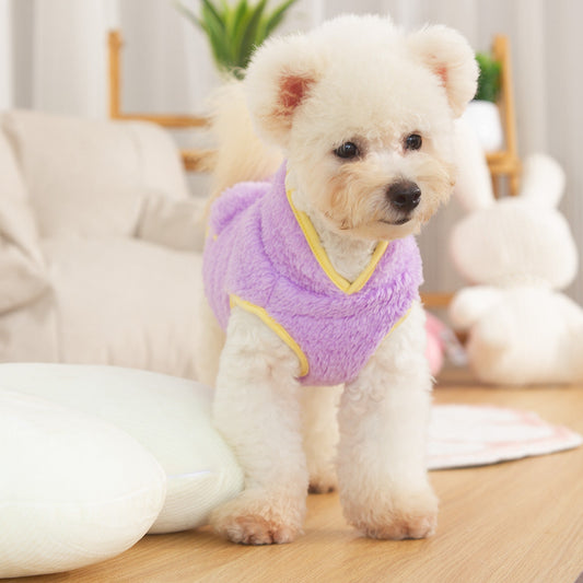 KFX-7071933 Double-sided Plush Dog Clothes in Pink, Purple, Blue, and Khaki - Comfortable Cotton Velvet, Sizes S to 2XL