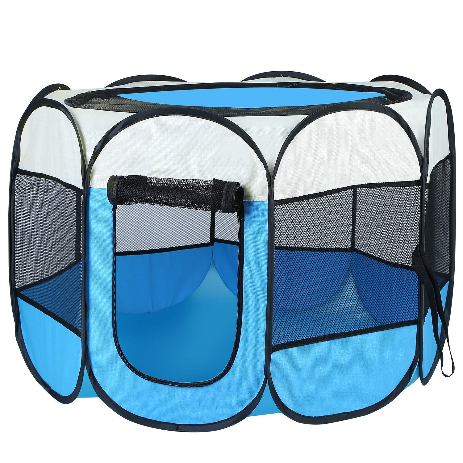 KFX-7072189 Portable Foldable Pet Tent Exercise Pen with Zippered Top and Bottom - Water Resistant Indoor/Outdoor Use for Dogs, Cats, and Other Pets
