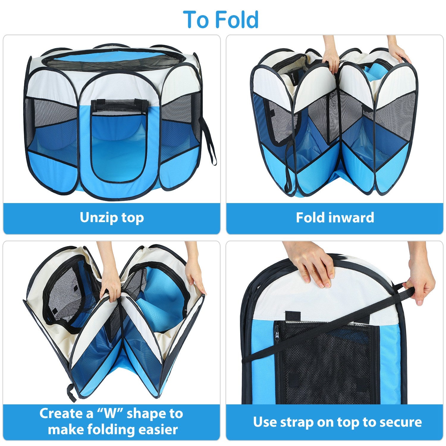 KFX-7072189 Portable Foldable Pet Tent Exercise Pen with Zippered Top and Bottom - Water Resistant Indoor/Outdoor Use for Dogs, Cats, and Other Pets