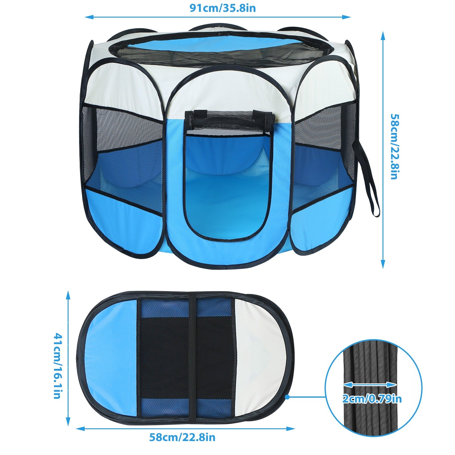 KFX-7072189 Portable Foldable Pet Tent Exercise Pen with Zippered Top and Bottom - Water Resistant Indoor/Outdoor Use for Dogs, Cats, and Other Pets