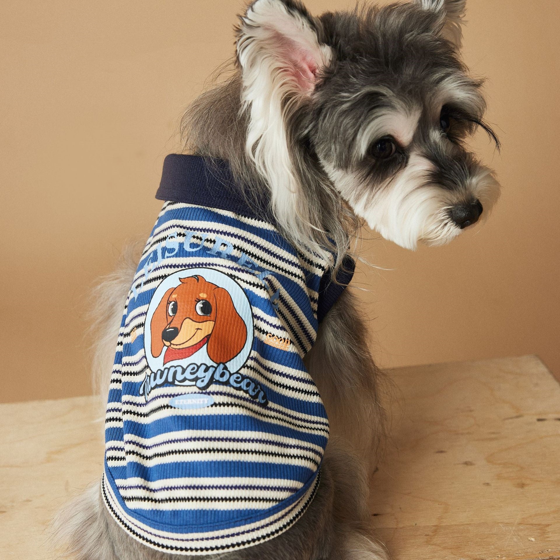 KFX-7072957 Cute Striped Polo Shirt for Dogs - Sleeveless Cotton Vest in Blue and Brown
