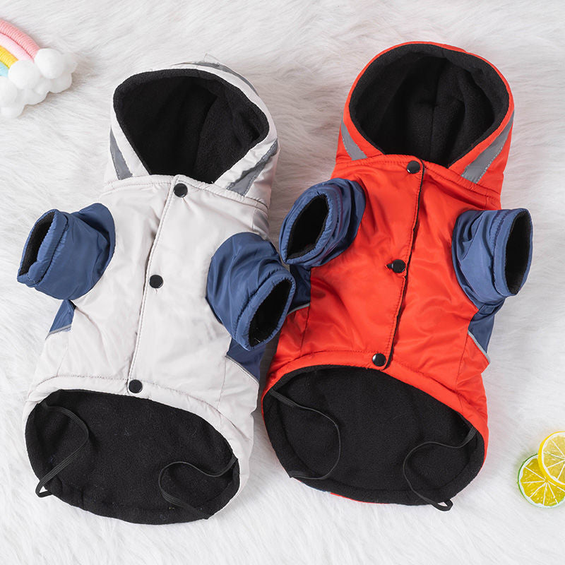 KFX-7073725 Warm Velvet Down Jacket for Dogs in Blue and Red with Reflective Strips - Multiple Sizes Available