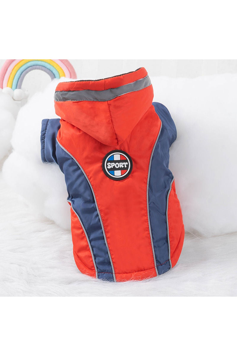 KFX-7073725 Warm Velvet Down Jacket for Dogs in Blue and Red with Reflective Strips - Multiple Sizes Available