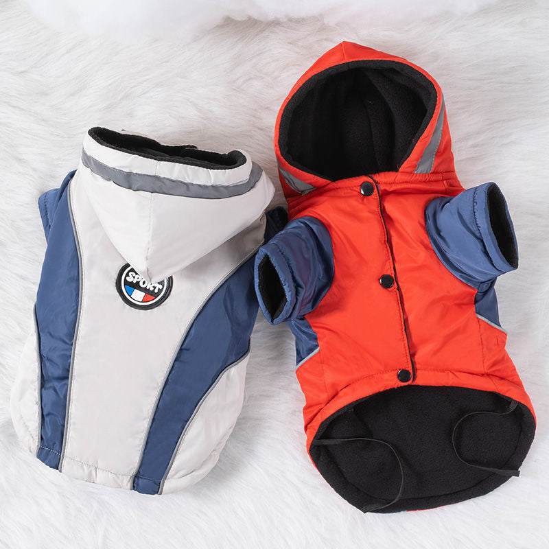 KFX-7073725 Warm Velvet Down Jacket for Dogs in Blue and Red with Reflective Strips - Multiple Sizes Available