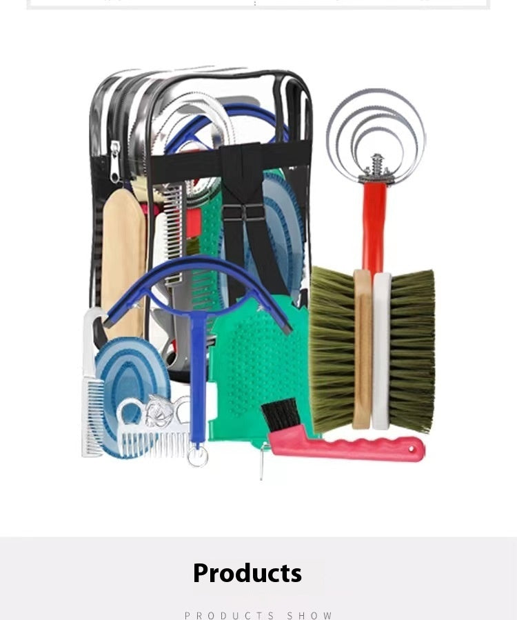KFX-7074621 Equestrian Supplies Complete Horse Grooming Brush Set with Storage Bag