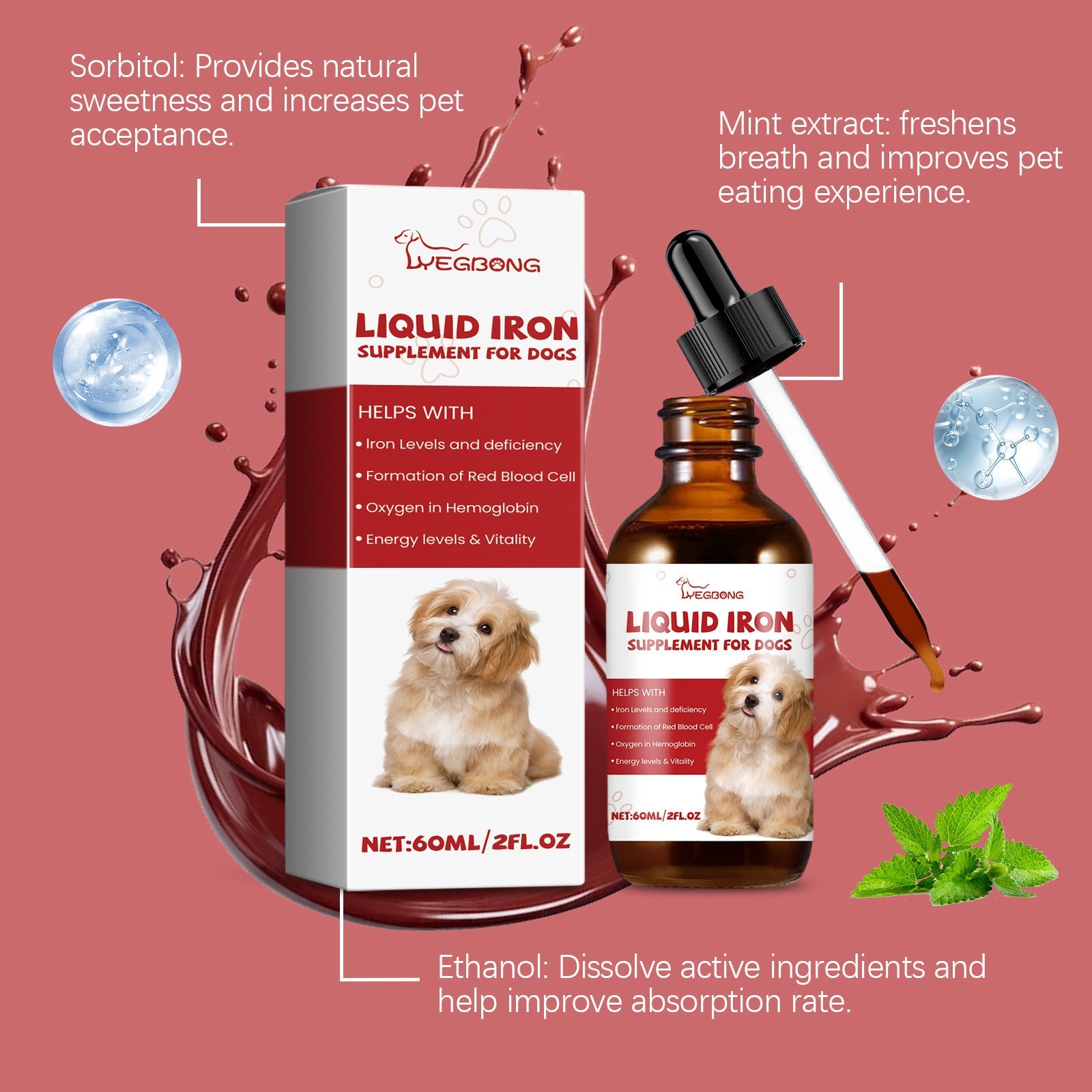 KFX-7076925 Pet Dog Syrup with Mild Ingredients for Care Supplement Absorption, 60ml
