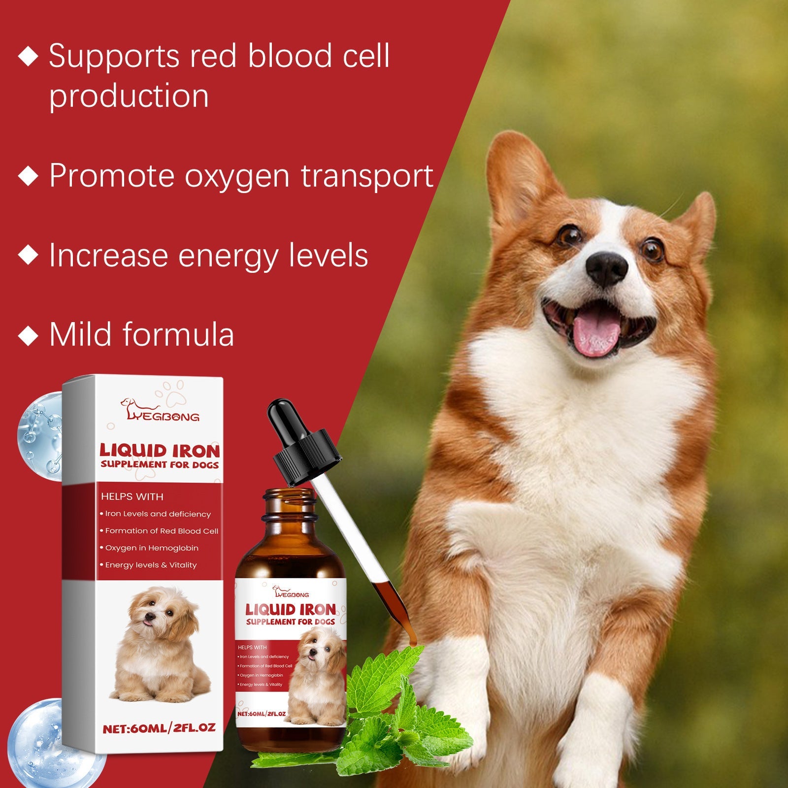 KFX-7076925 Pet Dog Syrup with Mild Ingredients for Care Supplement Absorption, 60ml