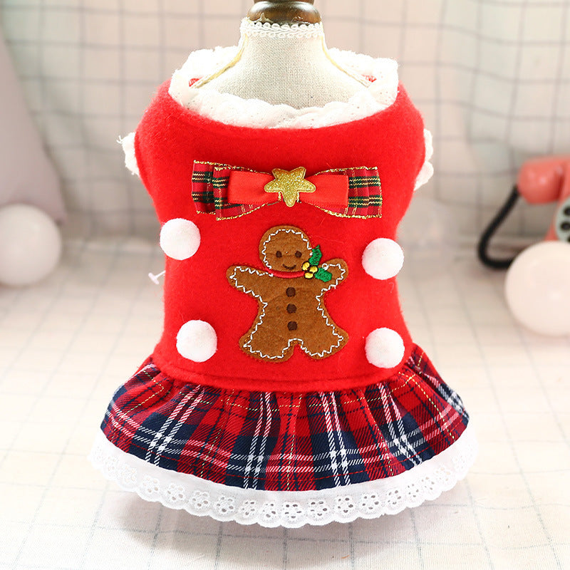 KFX-7080509 Fashionable Red Plaid Dog Dress for New Year and Christmas Celebrations