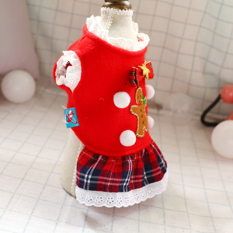KFX-7080509 Fashionable Red Plaid Dog Dress for New Year and Christmas Celebrations