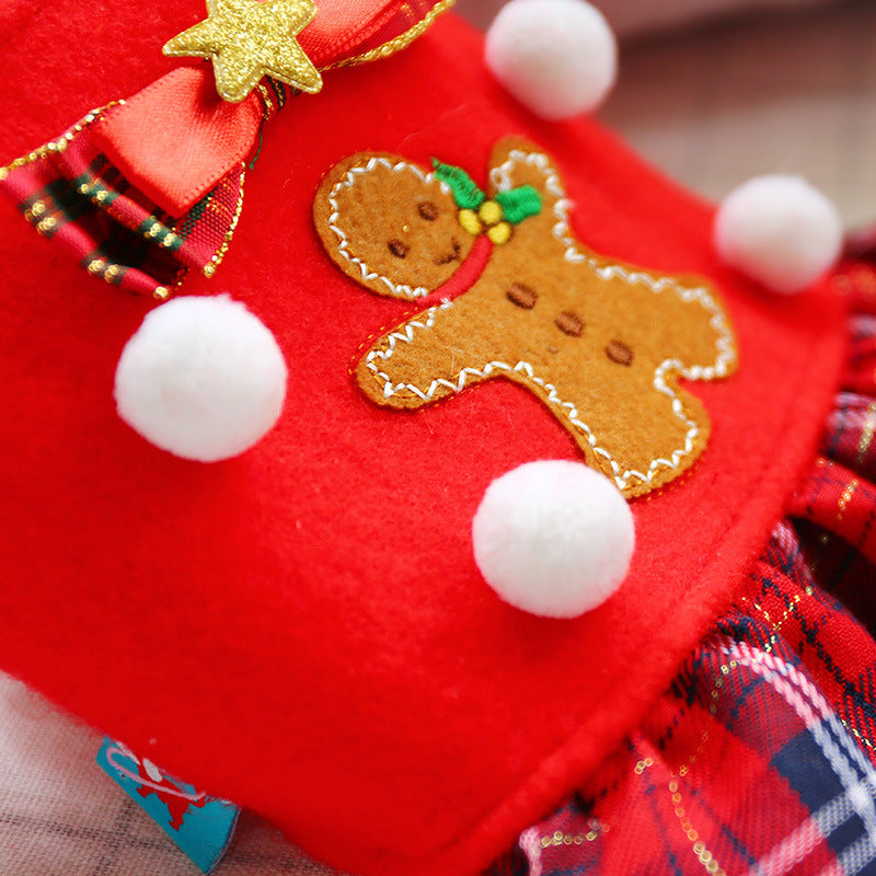 KFX-7080509 Fashionable Red Plaid Dog Dress for New Year and Christmas Celebrations