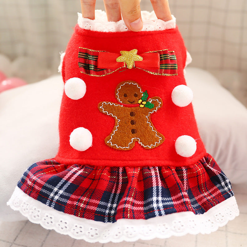 KFX-7080509 Fashionable Red Plaid Dog Dress for New Year and Christmas Celebrations