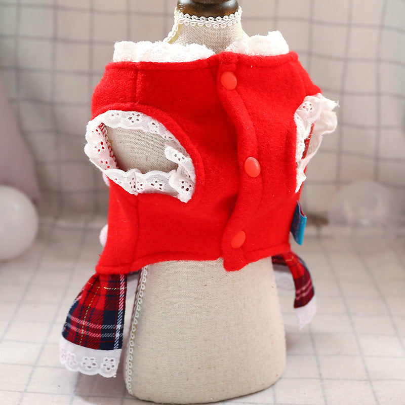 KFX-7080509 Fashionable Red Plaid Dog Dress for New Year and Christmas Celebrations