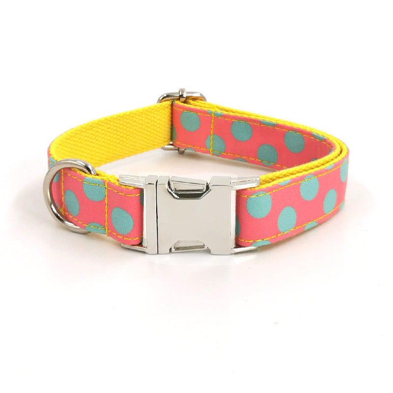 KFX-7080893 Polka Dot Yellow Nylon Dog Collar and Leash Set, Multiple Sizes Available