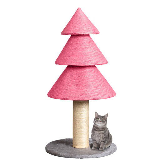 KFX-7084349 Christmas Tree Cat Scratcher Tower - 31.5in Pink Scratch Post with Cozy Fleece Base