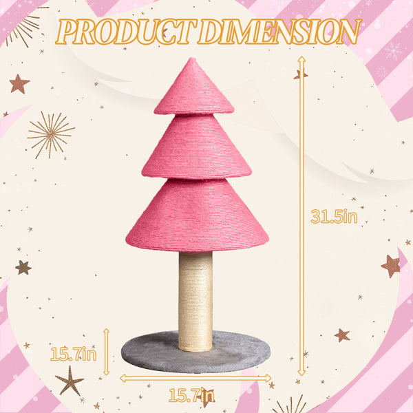 KFX-7084349 Christmas Tree Cat Scratcher Tower - 31.5in Pink Scratch Post with Cozy Fleece Base