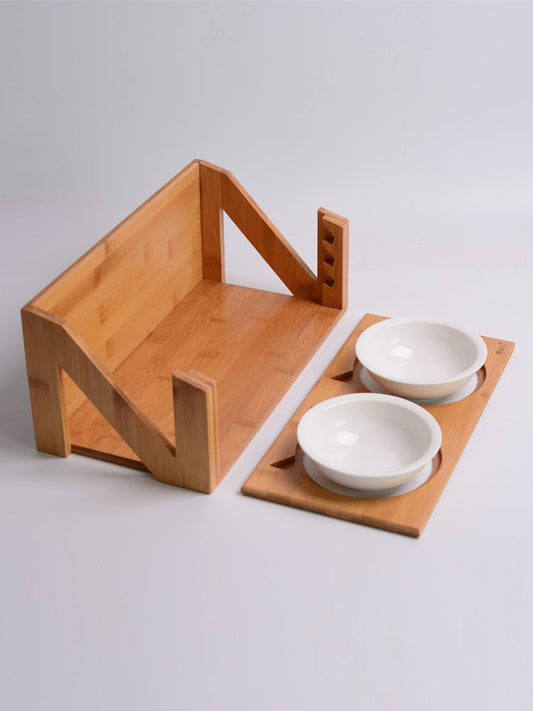 KFX-7084861 Wooden Cat Bowl Dish Rack for Elevated Pet Feeding