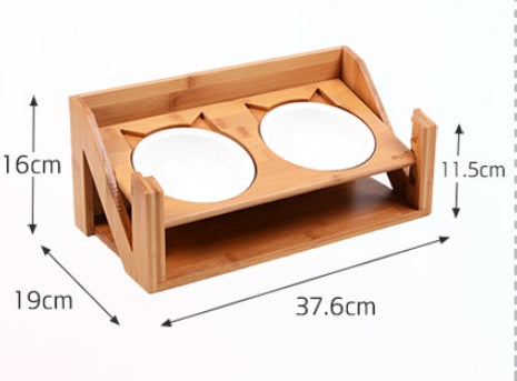 KFX-7084861 Wooden Cat Bowl Dish Rack for Elevated Pet Feeding