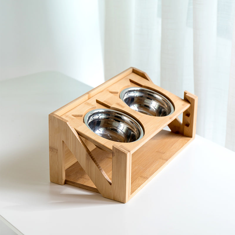 KFX-7084861 Wooden Cat Bowl Dish Rack for Elevated Pet Feeding