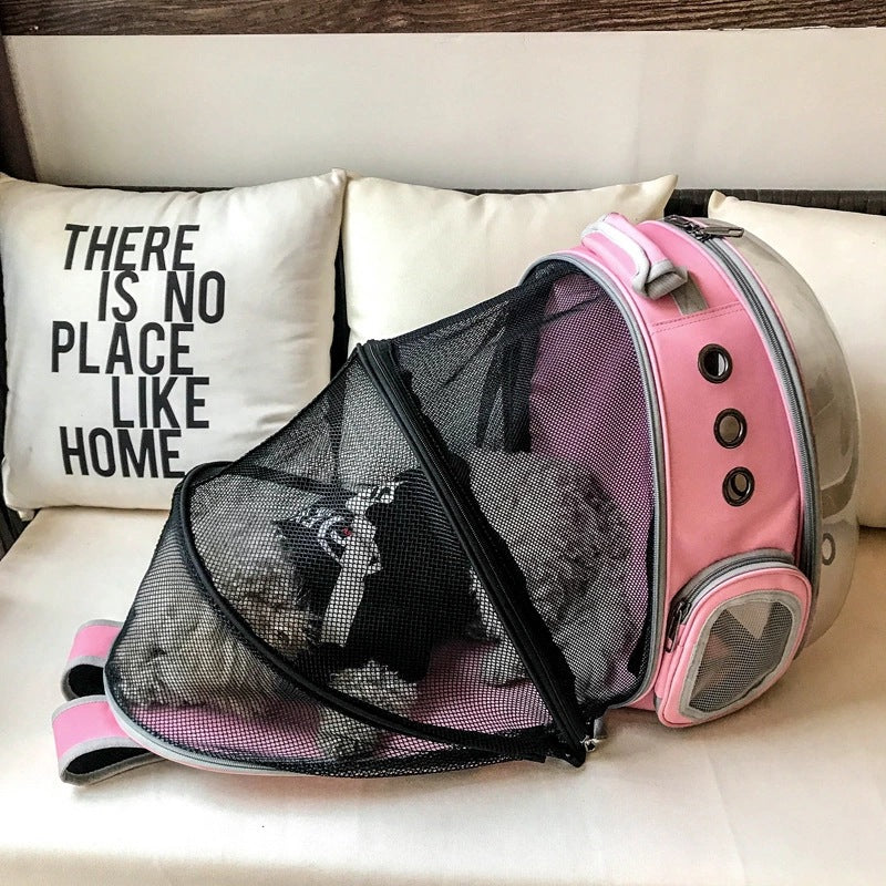 KFX-7085117 Breathable Transparent Cat Travel Backpack with Expansion for Pets Up to 12 kg