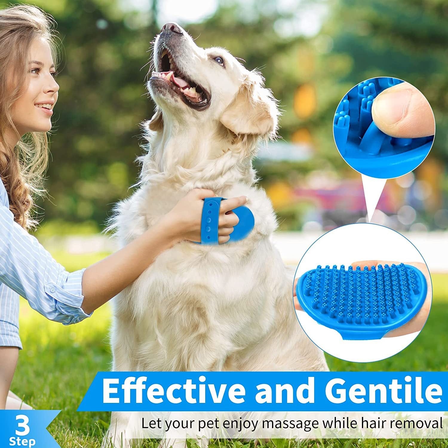 KFX-7086525 3-Piece Dog Bath Brush Set with Adjustable Massage and Shampoo Brushes