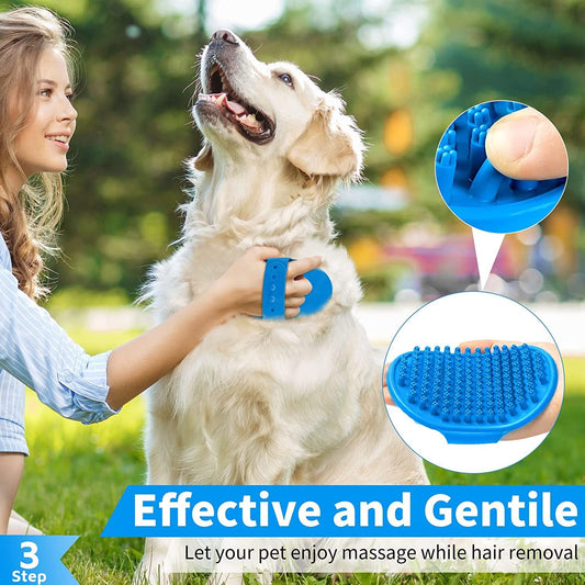 KFX-7086525 3-Piece Dog Bath Brush Set with Adjustable Massage and Shampoo Brushes