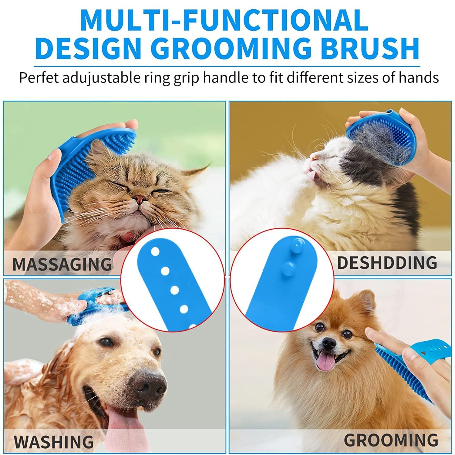 KFX-7086525 3-Piece Dog Bath Brush Set with Adjustable Massage and Shampoo Brushes