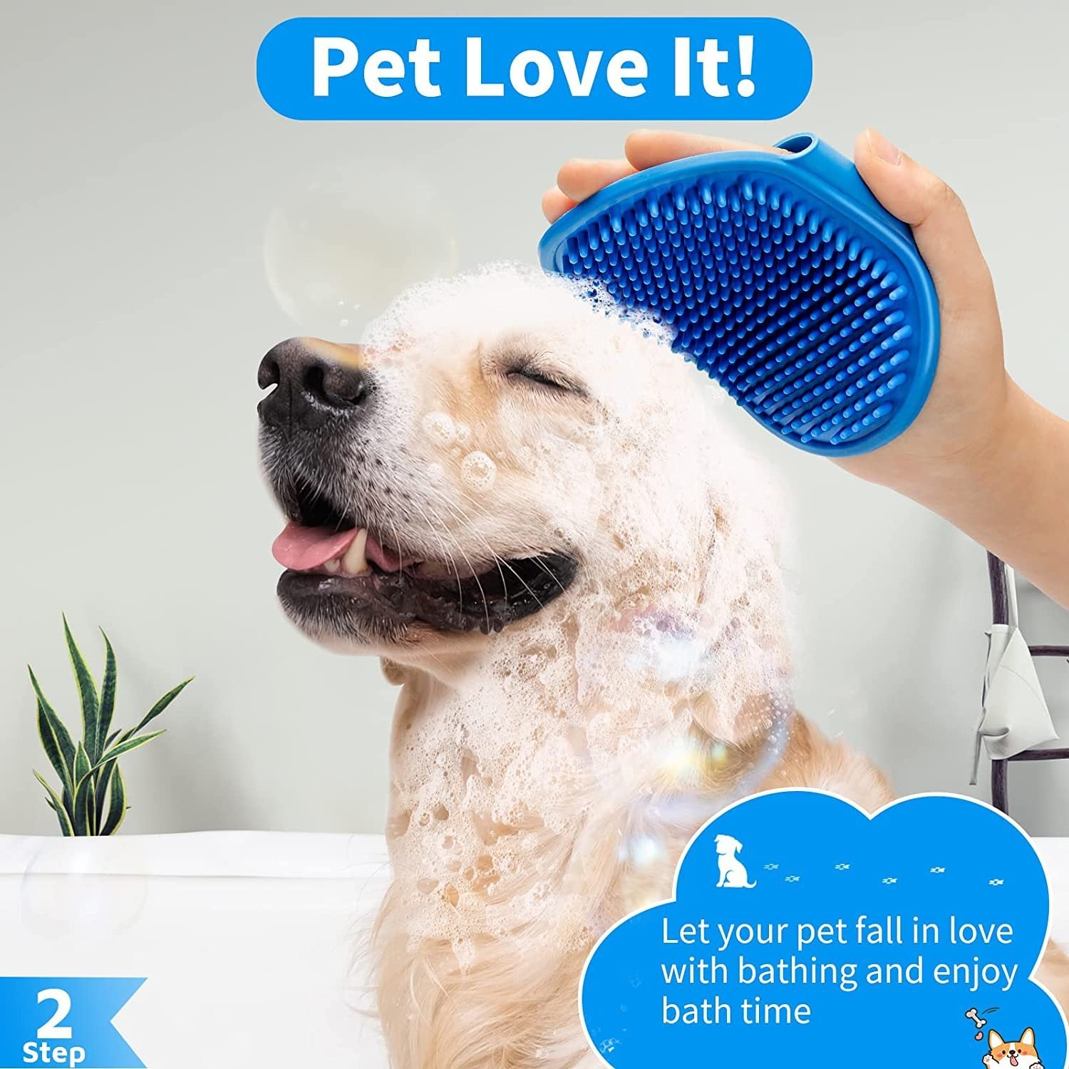 KFX-7086525 3-Piece Dog Bath Brush Set with Adjustable Massage and Shampoo Brushes