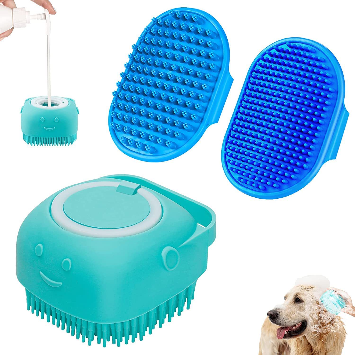KFX-7086525 3-Piece Dog Bath Brush Set with Adjustable Massage and Shampoo Brushes