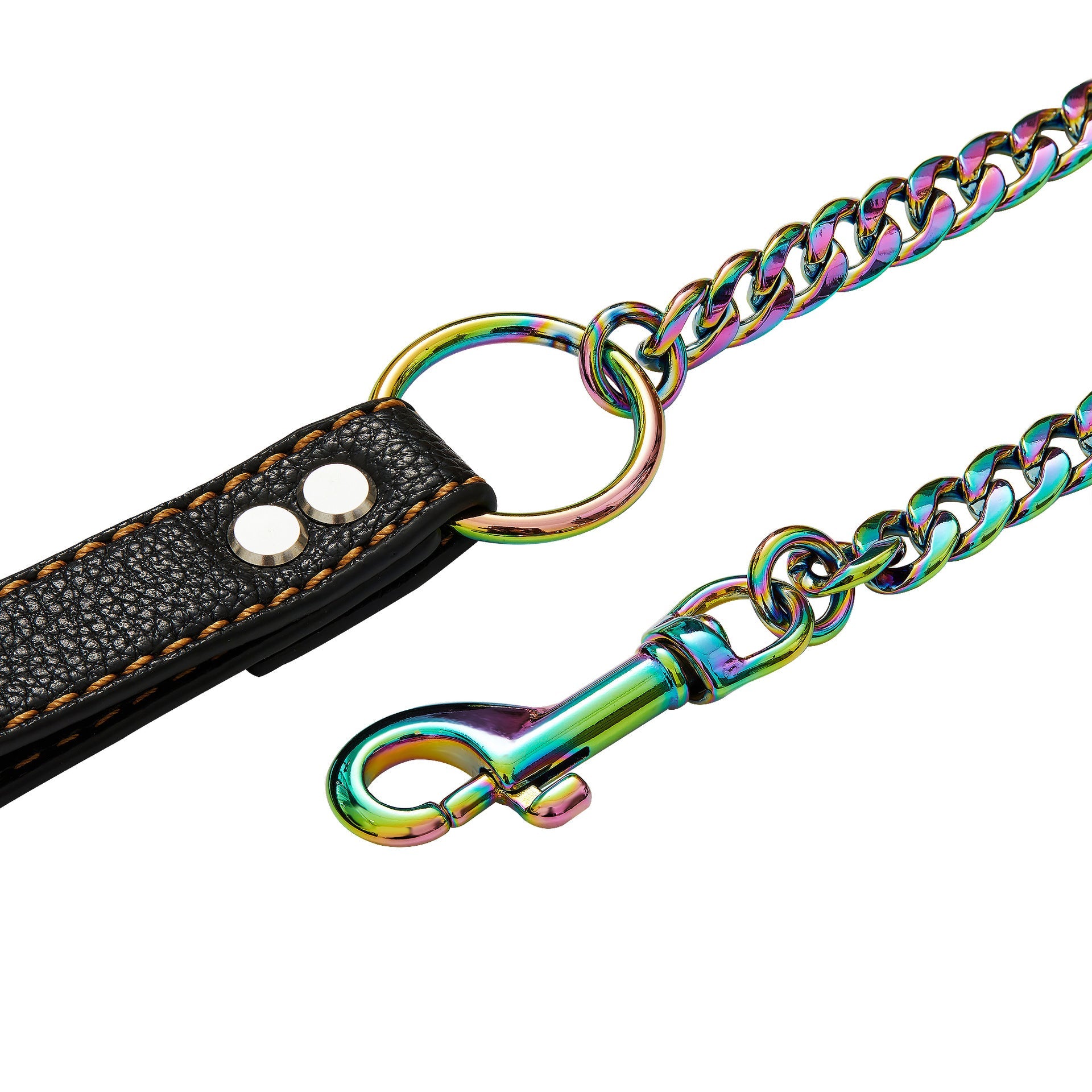 KFX-7088445 Stainless Steel Traction Belt with 125cm PU Coated Black Leather Rope