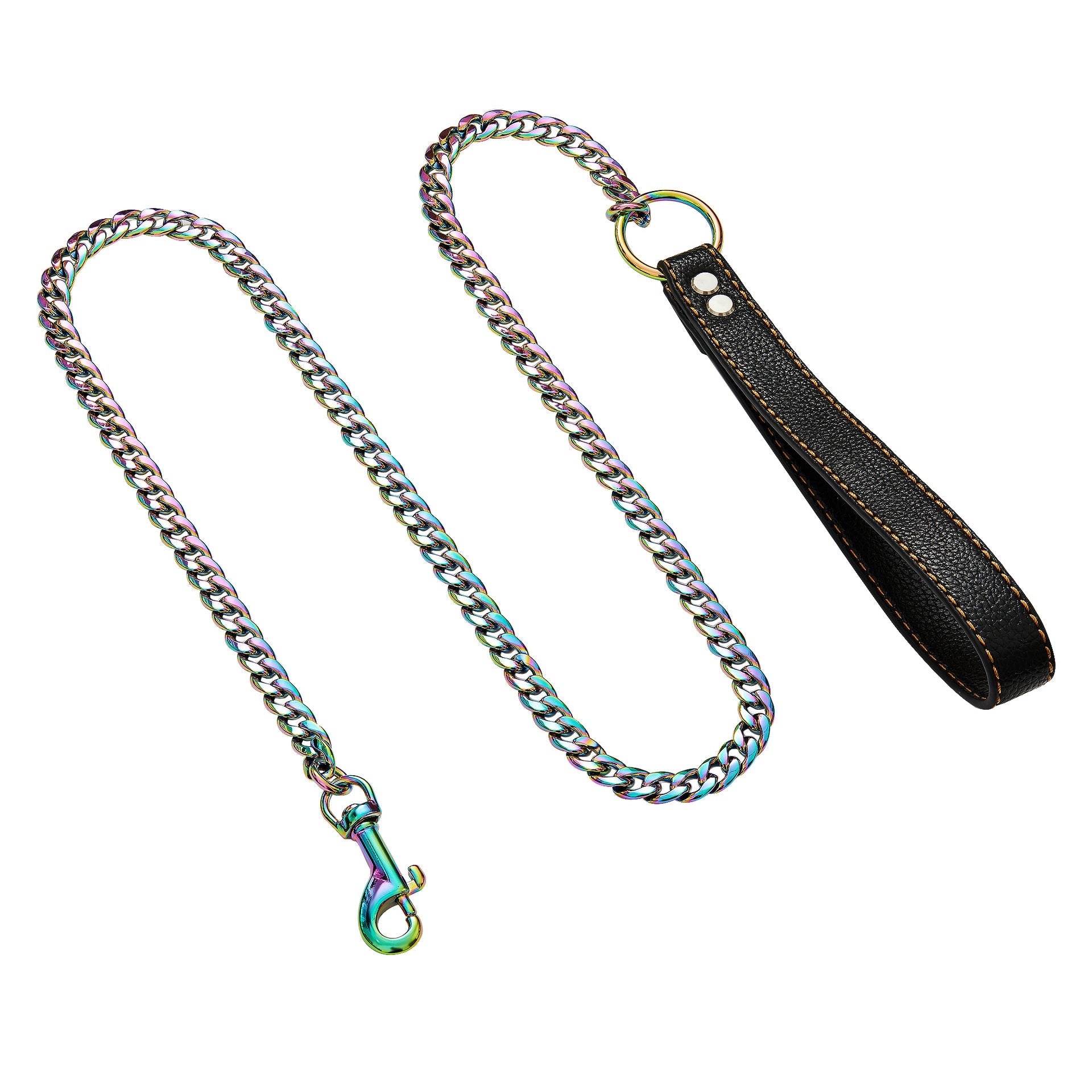 KFX-7088445 Stainless Steel Traction Belt with 125cm PU Coated Black Leather Rope