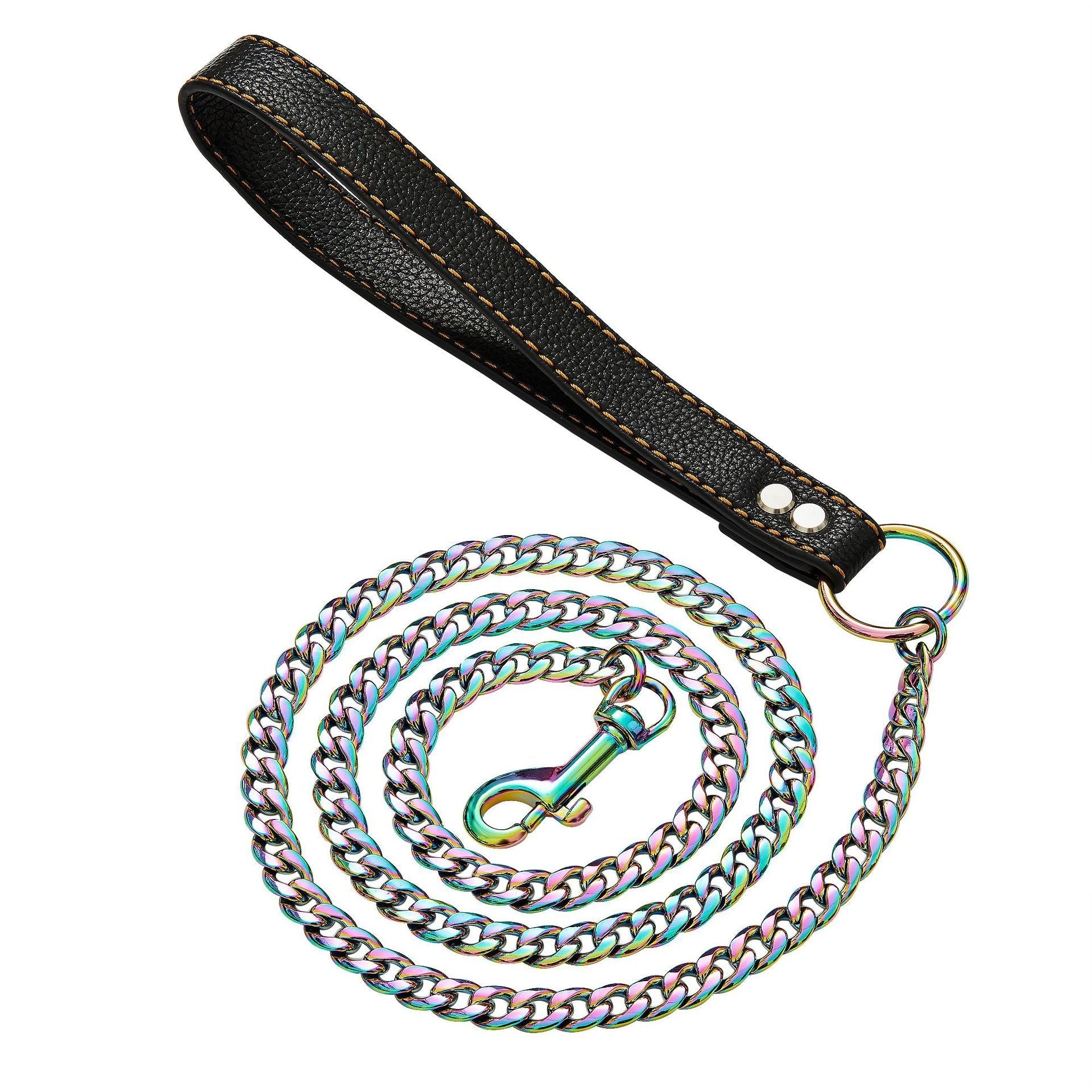 KFX-7088445 Stainless Steel Traction Belt with 125cm PU Coated Black Leather Rope