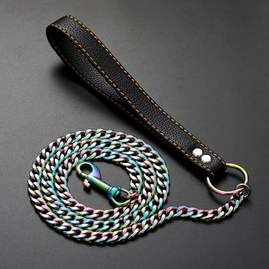 KFX-7088445 Stainless Steel Traction Belt with 125cm PU Coated Black Leather Rope