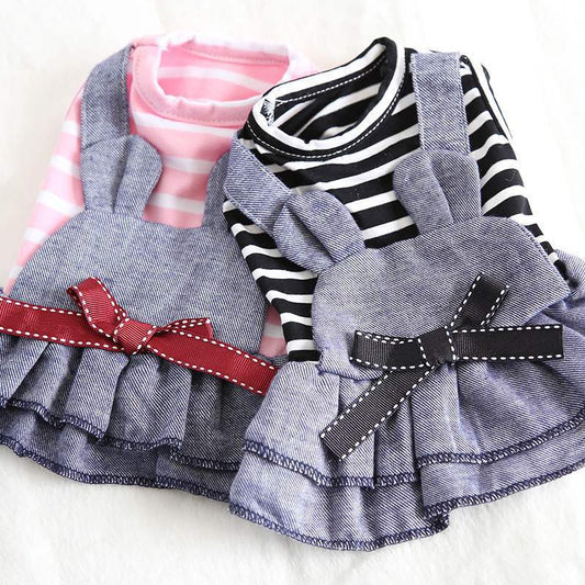 KFX-7089213 Striped Denim Dog Harness for Spring - Comfortable Black Cloth Design