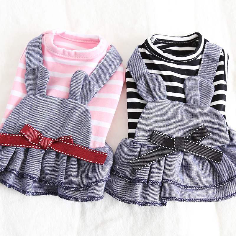 KFX-7089213 Striped Denim Dog Harness for Spring - Comfortable Black Cloth Design