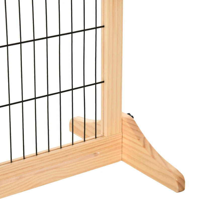 KFX-7090109 Extra Wide Freestanding Pet Gate for Dogs and Cats, Adjustable Length Barrier for Doorways and Hallways, Natural Pine Wood and Steel Design