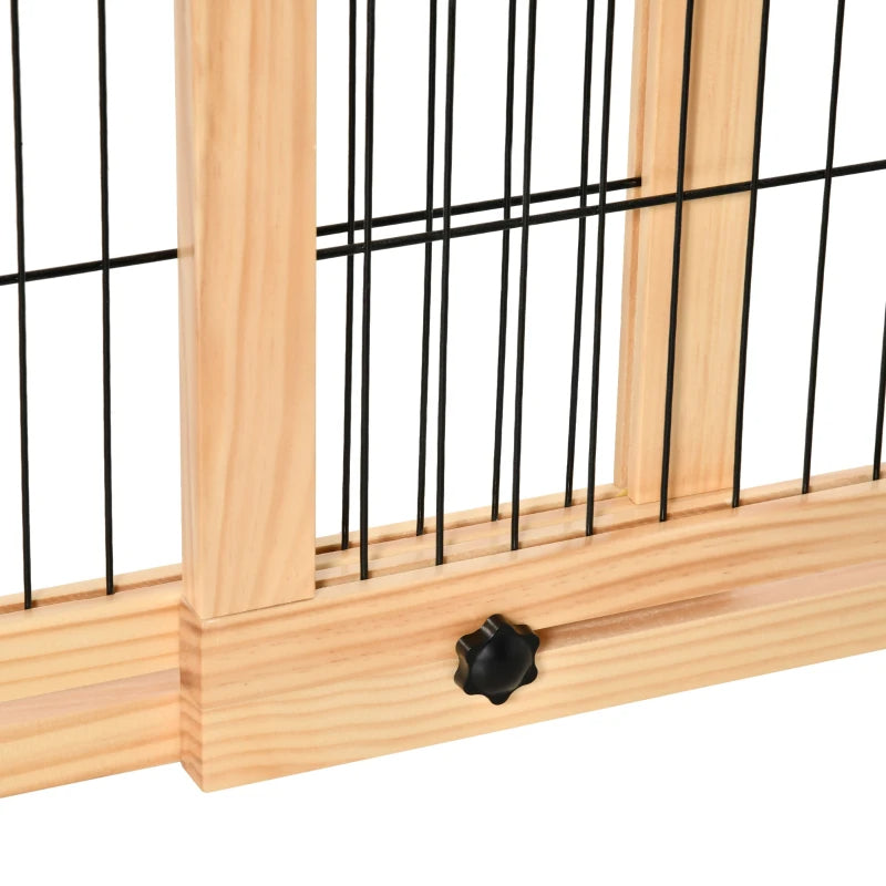 KFX-7090109 Extra Wide Freestanding Pet Gate for Dogs and Cats, Adjustable Length Barrier for Doorways and Hallways, Natural Pine Wood and Steel Design