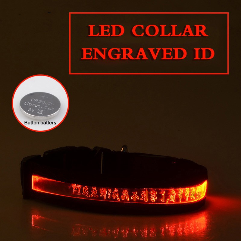 KFX-7090493 Radiant Dog Collar with Luminous Carved Lettering and Multiple Color Options