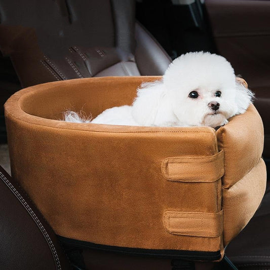 KFX-7090877 Deerskin Velvet Dog Car Seat Nest - Anti-Dirty Central Control Den in Brown, Gray, or Blue