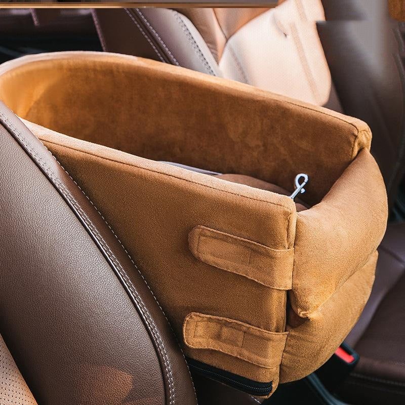 KFX-7090877 Deerskin Velvet Dog Car Seat Nest - Anti-Dirty Central Control Den in Brown, Gray, or Blue